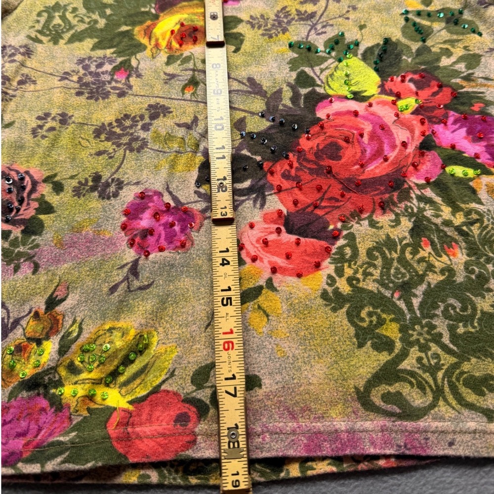Take Two Clothing Co Womens Floral Beaded Cotton Long Sleeve Top Boho Grandma M - Picture 4 of 7